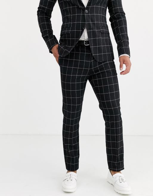 Avail London skinny suit in black windowpane print, 3 of 3