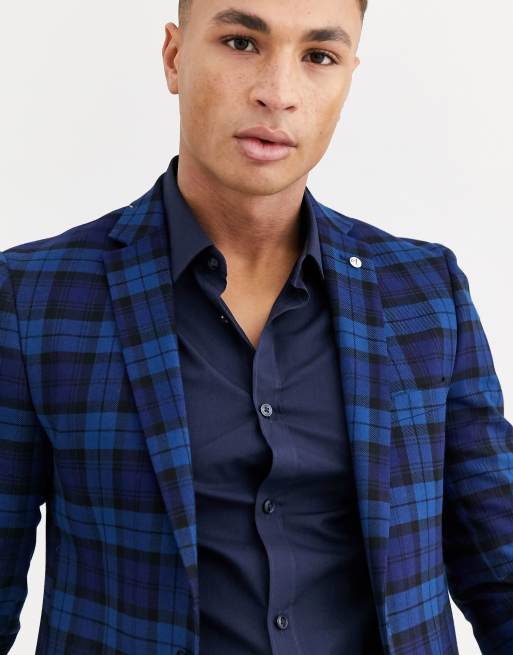 Avail London skinny suit in blue tartan check, 2 of 3