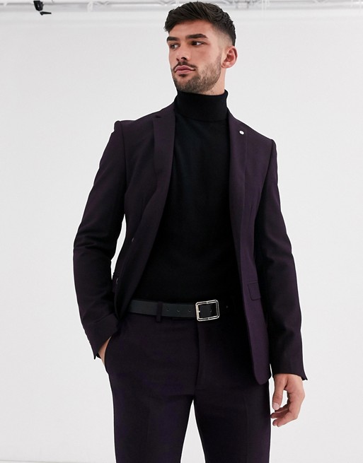 Avail London skinny suit jacket in plum