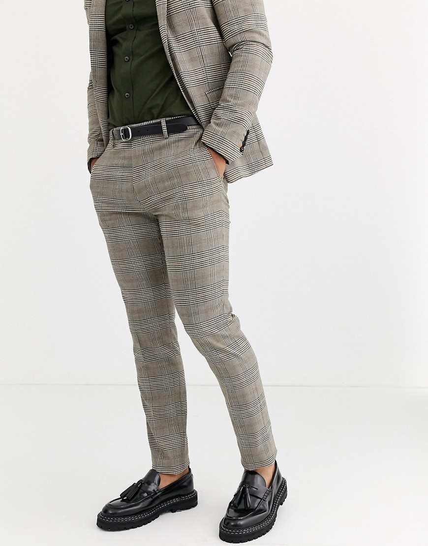 Avail London skinny suit trousers in brown check
