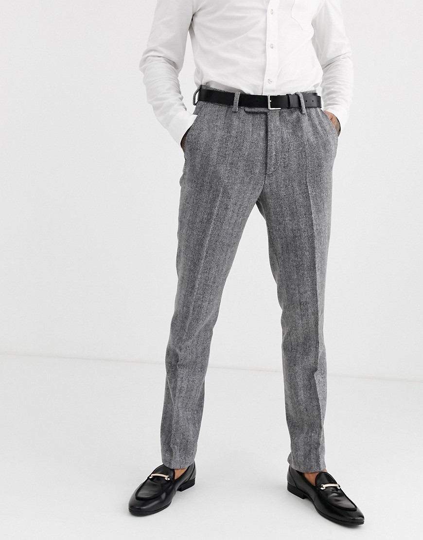Avail London skinny suit trousers in grey herringbone tweed
