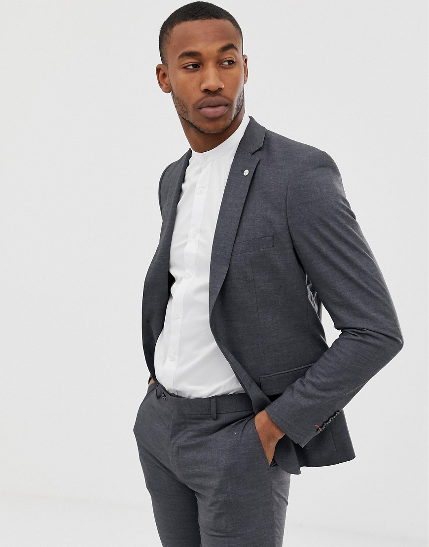 Avail London slim fit single breasted suit jacket in grey