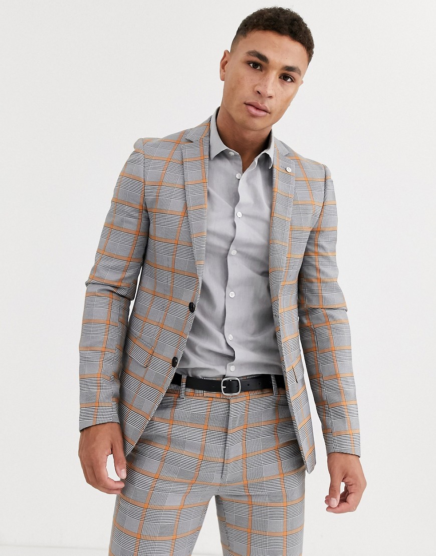 Avail London suit jacket in grey prince of wales check