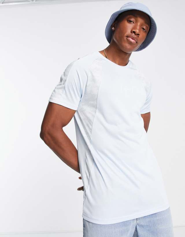 Avant Garde camo side print T-shirt in sky blue