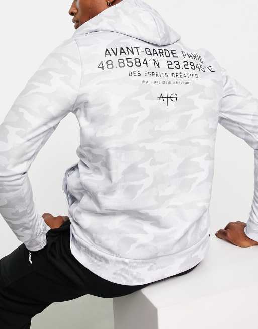Avant Garde - Hoodie met print en camouflageprint in lichtgrijs