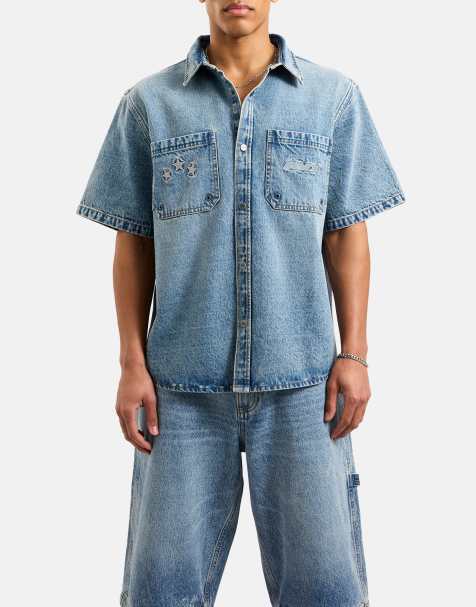 AVX Cruise denim short sleeve shirt in mid denim blue