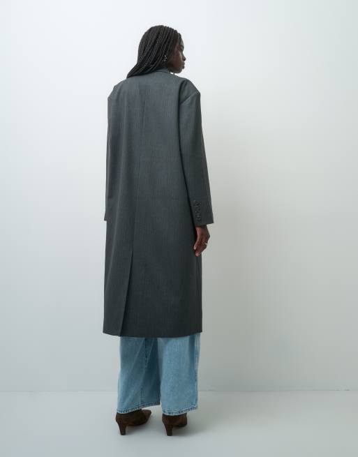 AWARE - abrigo blazer largo de espiga gris oscuro, 3 de 4