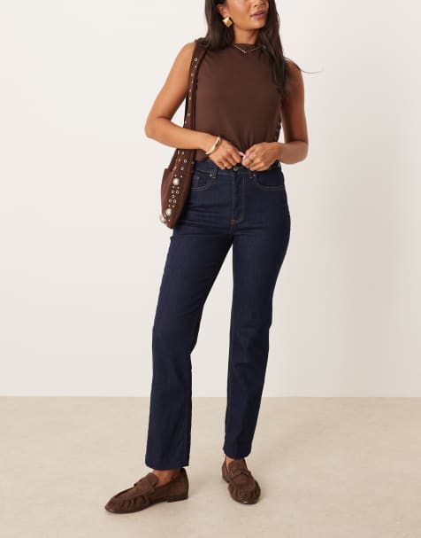 AWARE Alice high waist stretch straight leg jeans in dark blue rinse - view 1