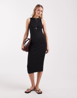 AWARE - Ärmelloses Maxikleid aus geripptem Jersey in Schwarz