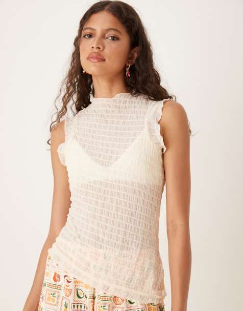 AWARE asymmetric textured top in cream - view 1