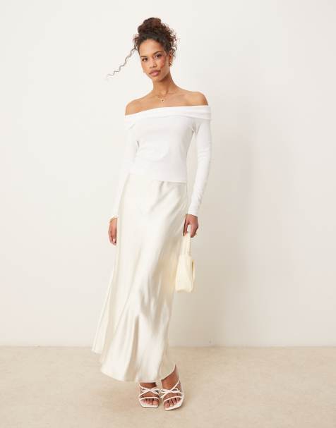 AWARE - Beige maxinederdel i satin - view 1
