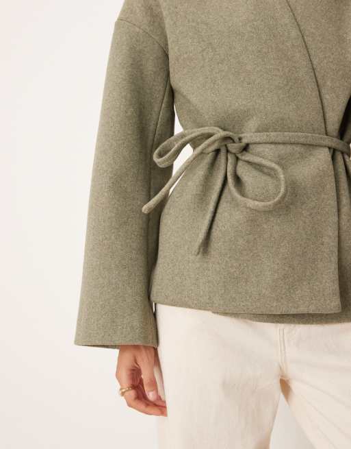 AWARE belted wrap felted jacket in tea green