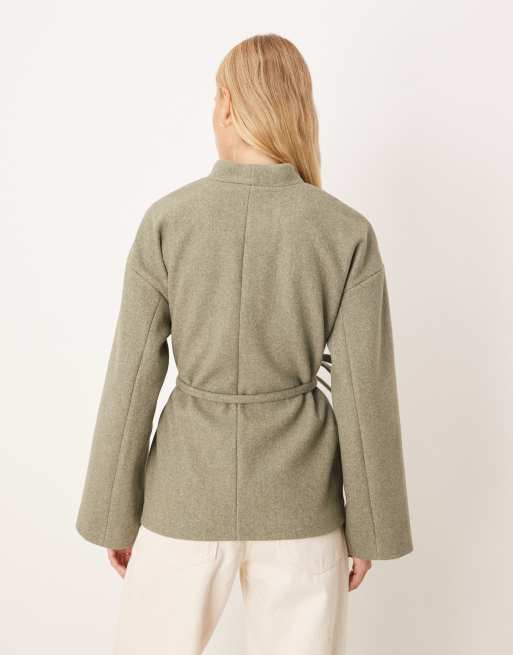 AWARE belted wrap felted jacket in tea green