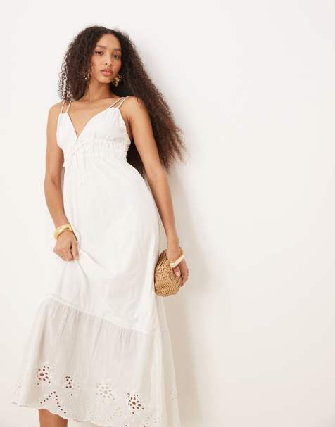 AWARE strappy maxi sundress with broderie detail in white