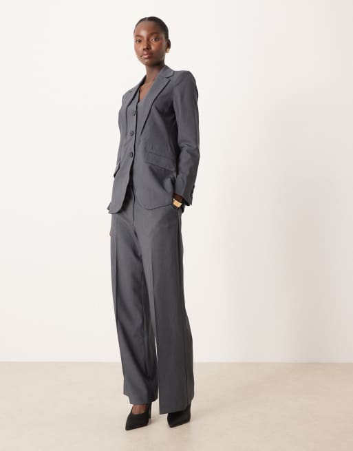 AWARE - Blazer d'ensemble ajusté à détail gilet de costume de qualité supérieure - Gris foncé chiné, 2 de 4