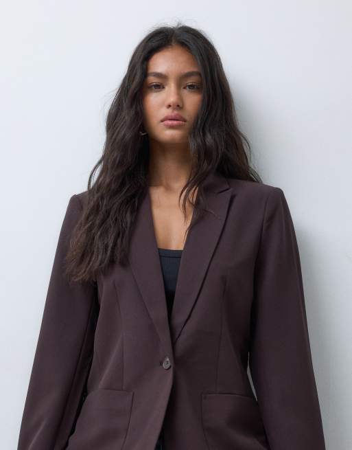 AWARE blazer med én knap og oversized pasform i chocolate plum, 2 af 5