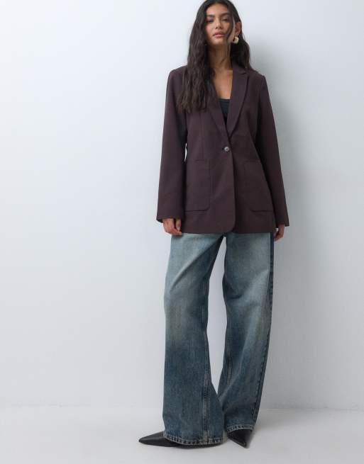AWARE blazer oversize a un bottone in color prugna cioccolato, 1 di 5
