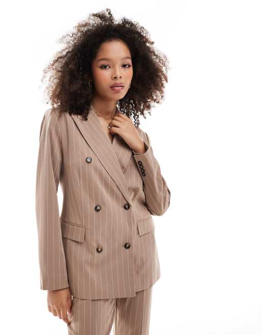 AWARE - Blazer oversize d'ensemble à double boutonnage et rayures fines - Beige