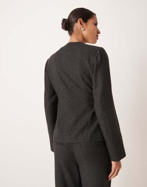 AWARE - Blazer sartoriale grigio scuro mélange con allacciatura laterale, 4 di 4