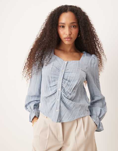 AWARE - Blouse effet froissé à manches blousantes - Bleu - view 1