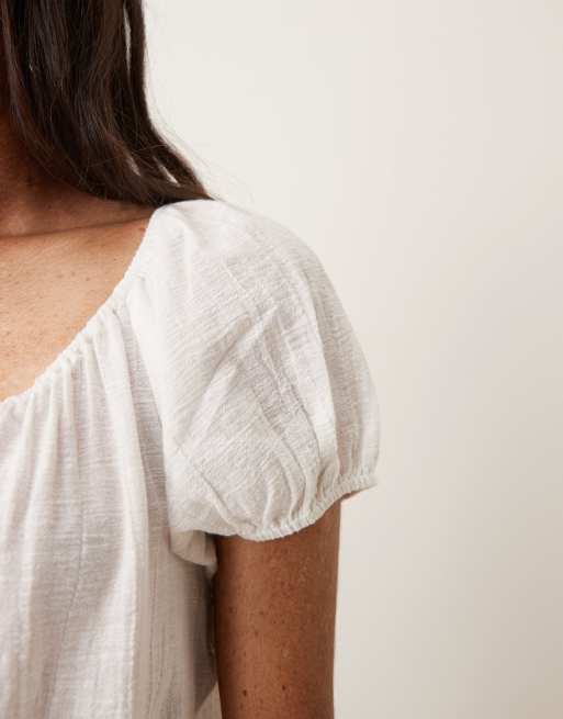AWARE - Blouse met korte mouwen en strikdetail in wit, 2 van 4