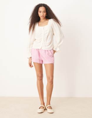 Aware Blouson Sleeve Crinkle Blouse In White