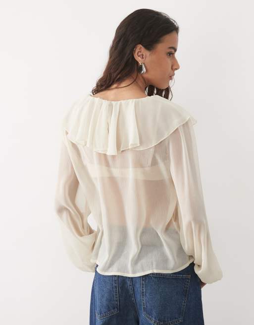 AWARE blusa con detalle de gasa y cuello de pico en crema, 3 de 4
