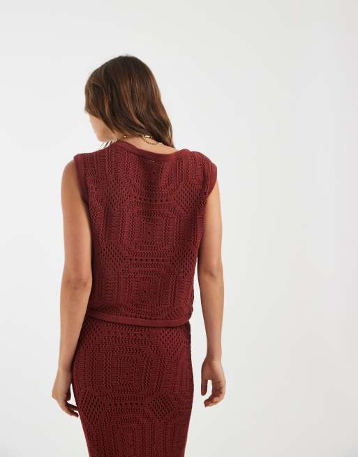 AWARE boatneck patterned crochet vest co-ord in terracotta, 4 of 4