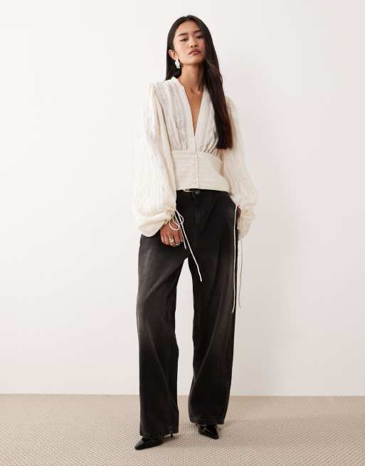AWARE boho balloon sleeve  buttondown blouse in cream, 4 of 4