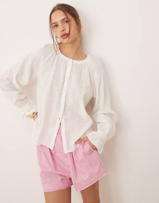 AWARE AWARE boho buttondown blouse in white