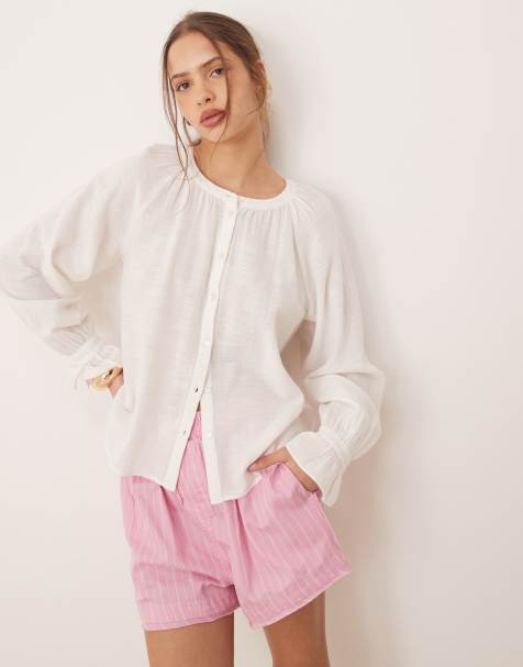AWARE boho buttondown blouse in white