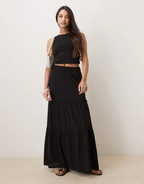 AWARE - Boho maxi rok met hoge taille en stroken in zwart - view 1