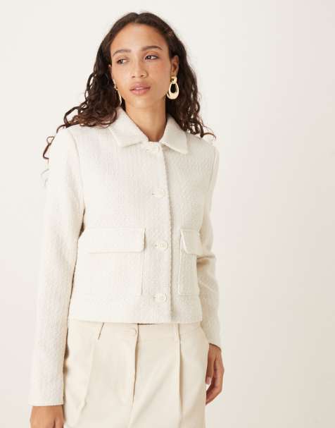 AWARE boucle button front trophy jacket in cream - view 1