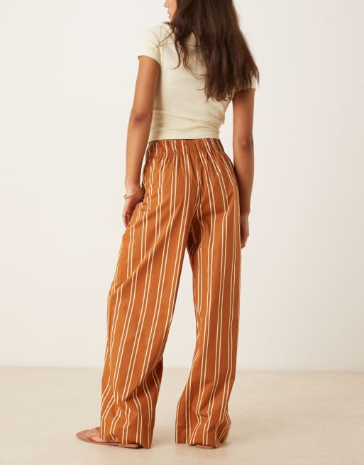 AWARE boxer style wide leg poplin pants in caramel and cream stripes, 4 of 4