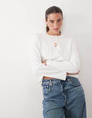 Aware Boxy Fit Long Sleeve T-shirt In White