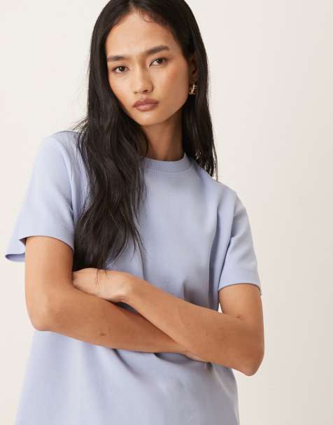 AWARE - Boxy T-shirt van zware stof in lichtblauw - view 1