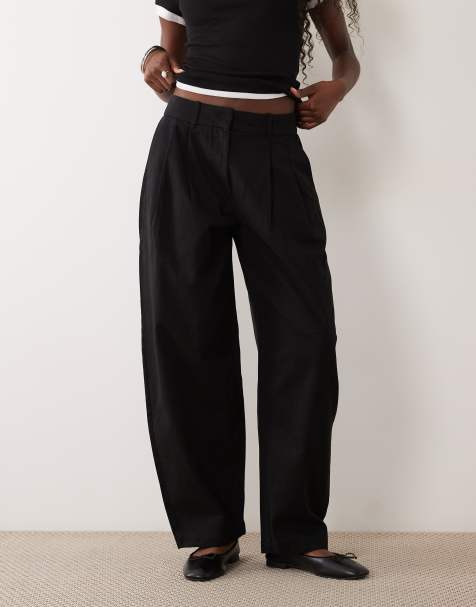 AWARE broek met dubbele plooien aan de voorkant en barrel leg in zwart - view 1