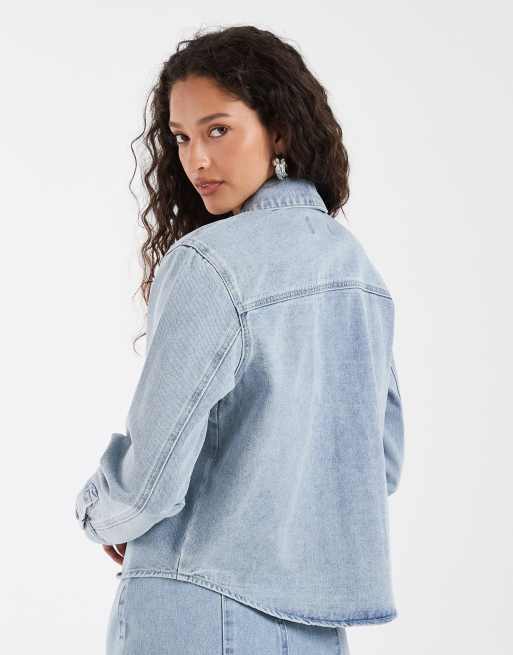 AWARE button up denim overshirt with pockets in light blue denim, 4 of 4