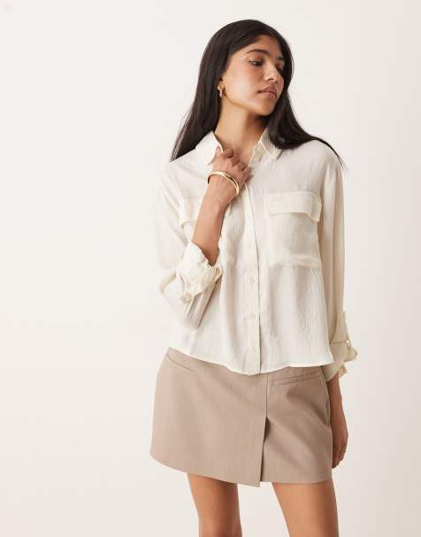 AWARE - Camicia a maniche lunghe multitasche color crema con polsini risvoltati - view 1