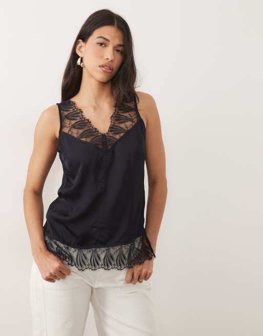AWARE - Caraco en satin avec bordure en dentelle - Bleu marine foncé, 2 de 4