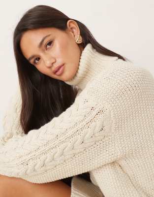Aware Chunky Cable Knit Oversized Sweater Dress in cream-White AWARE chunky cable knit oversized sweater dress in cream | ASOS