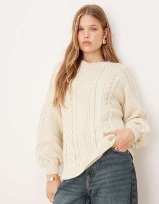 Aware Chunky Cable Knit Oversized Sweater In White