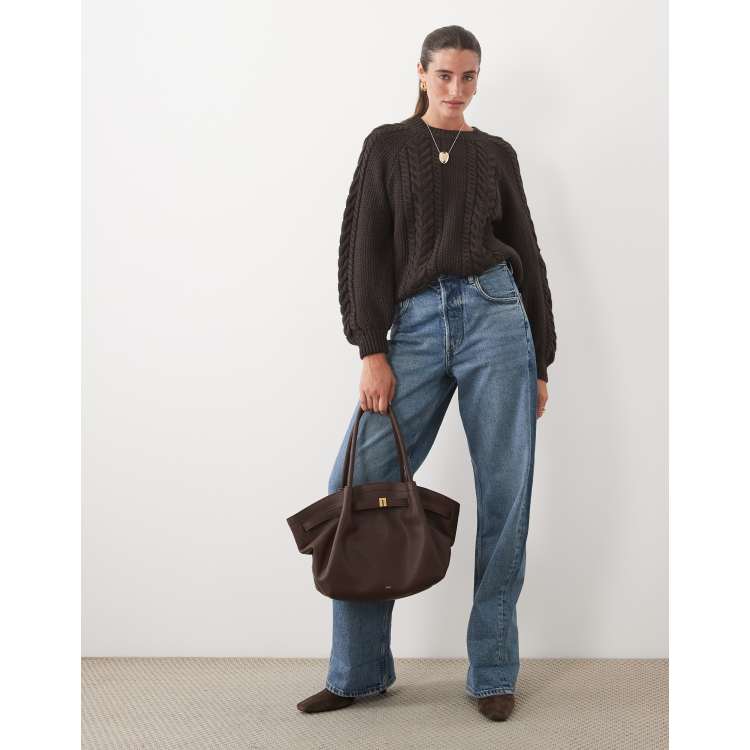 AWARE chunky cable knit sweater in chocolate brown | ASOS