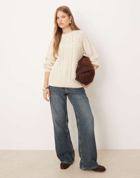 AWARE chunky cable knitted oversized jumper in cream - view 1