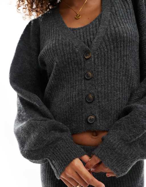 AWARE chunky soft cardigan co-ord in dark grey melange, 3 of 4