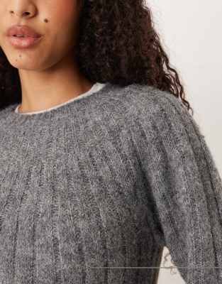 Aware Chunky Wide Rib Detail Hairy Texture Sweater In Gray