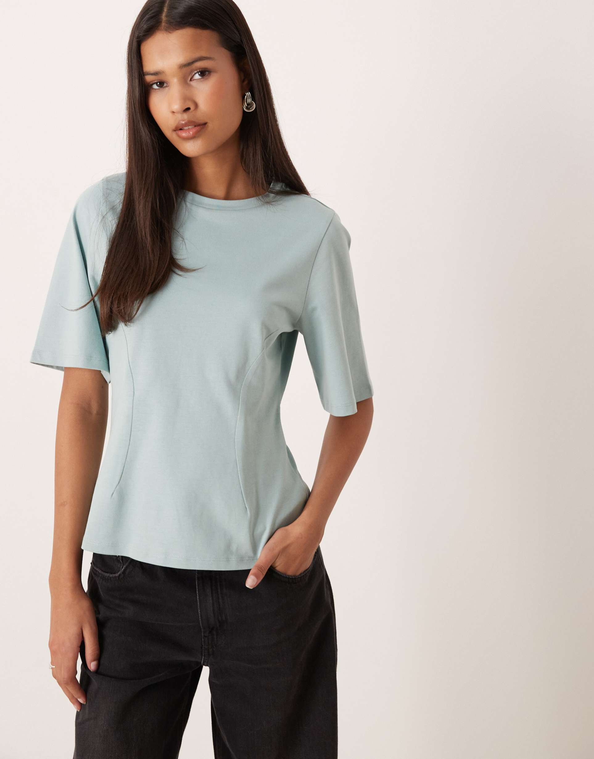 aware cinched waist t-shirt in light blue