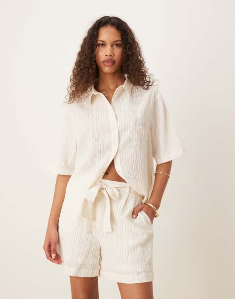 AWARE - Co-ord set in wit van overhemd en short met textuur - view 1