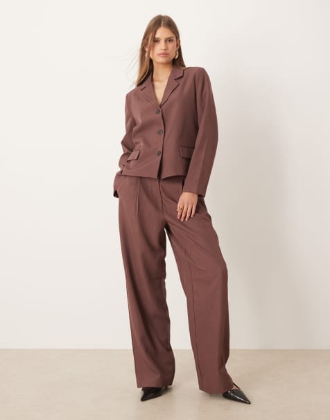 AWARE - Co-ord set van rechte getailleerde blazer en broek met wijde pijpen in terracotta - view 1