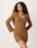 [AWARE] AWARE crochet knit mini dress with wide sleeves in brown 2XL Ermine